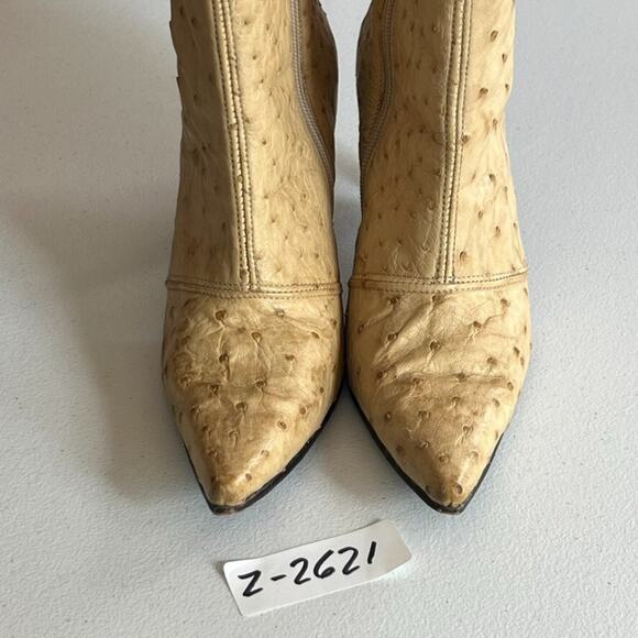 Lady Camp Boot Heels Women's Size Mex 23 US 6 Tan Leather Ostrich Side Zip - Picture 12 of 14